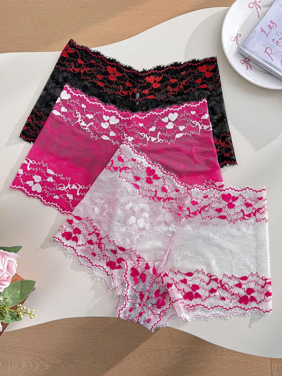 PetitDoll 3pcs/Pack Heart Lace Design Comfortable Women's Underwear - Multicolor - View 1