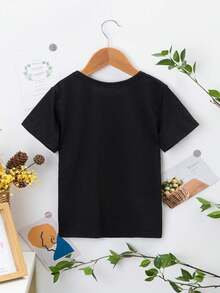 SHEIN 1pc Young Boy Fashion Casual Slogan Print Round Neck Basic Short Sleeve T-Shirt - Black - View 2