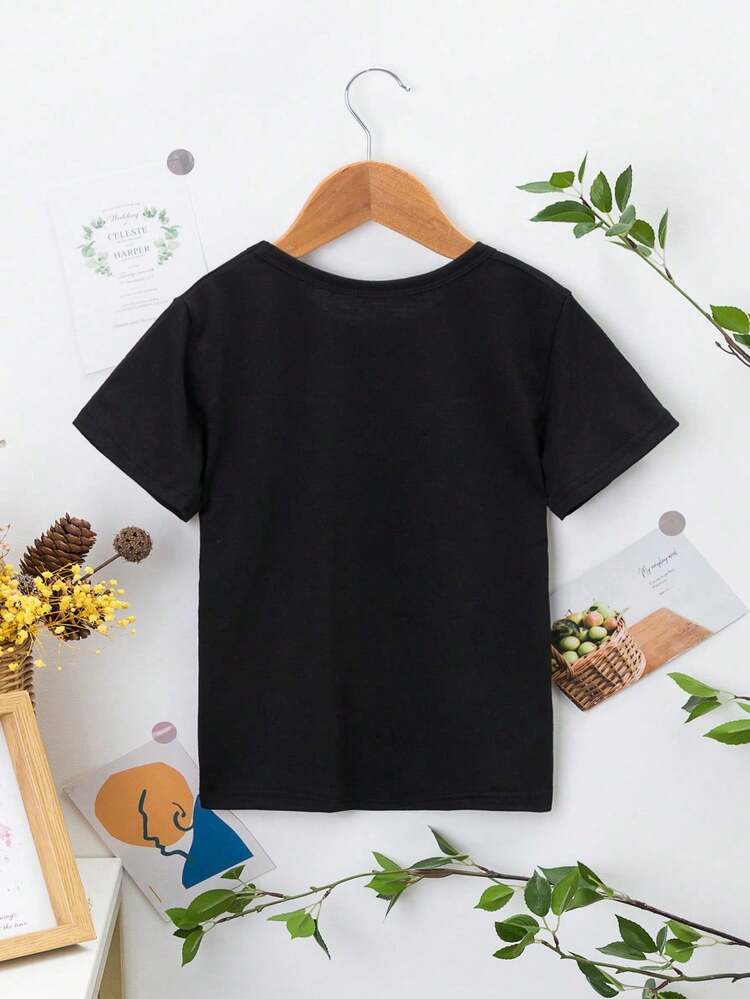 1pc Young Boy Fashion Casual Slogan Print Round Neck Basic Short Sleeve T-Shirt
