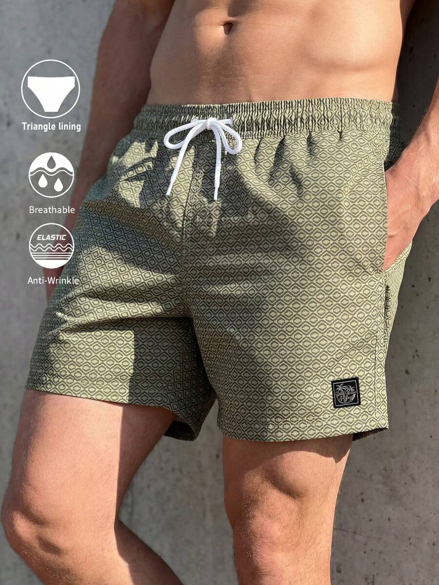 Manfinity KASUA Men's Retro Loose Elastic Waist Drawstring Casual Versatile Beach Pants, Holiday - Army Green - View 1