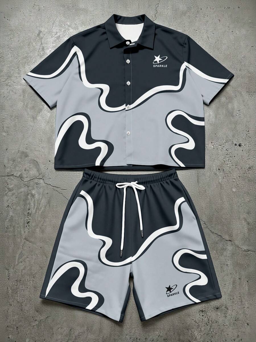 Manfinity EMRG Men's Minimalist Print Short Shirt And Shorts Set - Multicolor - View 1