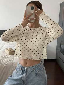 DAZY Áo croptop nữ kiểu dáng thường ngày, hàng mới về cho mùa thu. - trắng - Xem 5