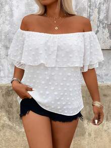 Breezaya Plus Size Women's Jacquard Casual Shirt, Suitable For Dates, Romantic, Daily Wear, Fashion, Commuting, Spring/Summer - White - View 4