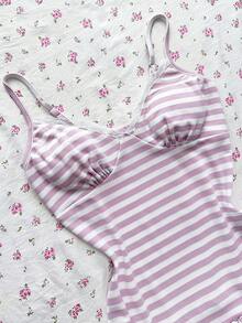 Elamini 女士条纹荷叶边吊带迷你连衣裙，夏季 - 粉色 - 查看 3