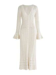 ROMWE Hippie Women's Summer Vacation Faux Hand-Crocheted Openwork Long Cardigan - Apricot - View 1