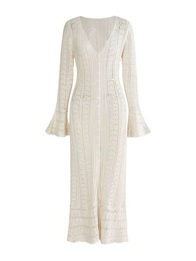 ROMWE Hippie Women's Summer Vacation Faux Hand-Crocheted Openwork Long Cardigan