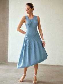 MOTF PREMIUM WOMEN SLIM FIT SOLID COLOR SWEATER DRESS - Blue - View 6