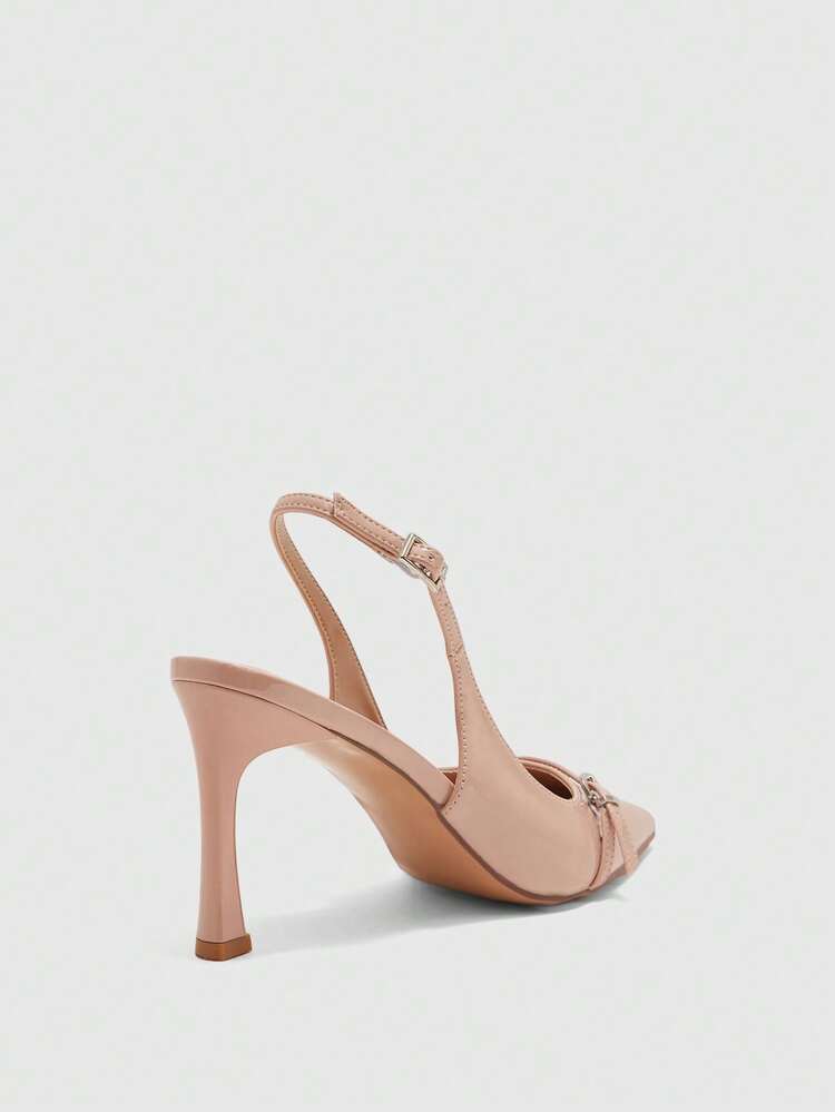 CUCCOO BIZCHIC Women Shoes Women's New European And American Simple Fashion French High Heel Color Scheme Paint High Heel Thin Square Heel Pointed Toe Low Vamp Square Circle Edge Buckle Sexy Comfortable Light Lazy Slip-On Versatile Commuting Spring Autumn Four Seasons PU Fabric Workplace Classic Shoes Street Fashion Party Dating Elegant Temperament Women's Shoes