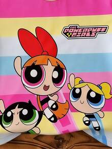 THE POWERPUFF GIRLS X SHEIN GraphicGems Young Girl Rainbow Striped Contrast Color Round Neck Short Sleeve T-Shirt, Summer - Multicolor - View 4