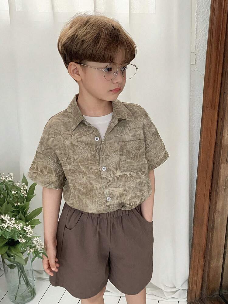 Toddler Boys' Textured Collar Short Sleeve Shirt