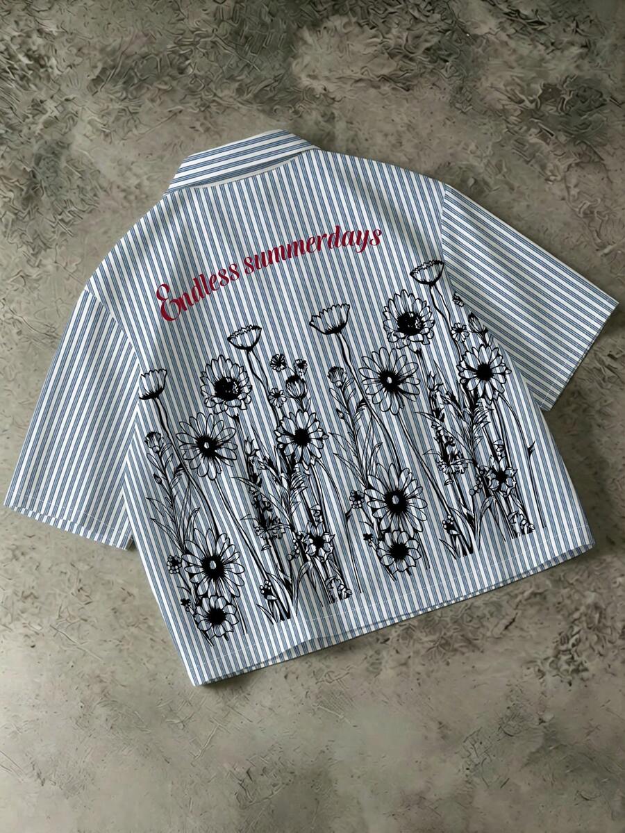 Manfinity EMRG 男士条纹数码印花短袖衬衫 - 彩色 - 查看 1