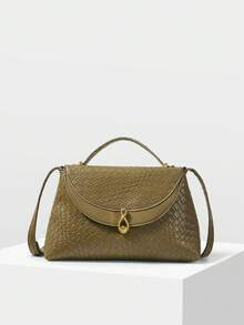 MOTF PREMIUM LADIES HANDBAG, STYLISH PU WOVEN EMBOSSED, EXQUISITE BUCKLE HANDBAG, VERSATILE FOR DAILY COMMUTING AND VACATION - Olive Green - View 3