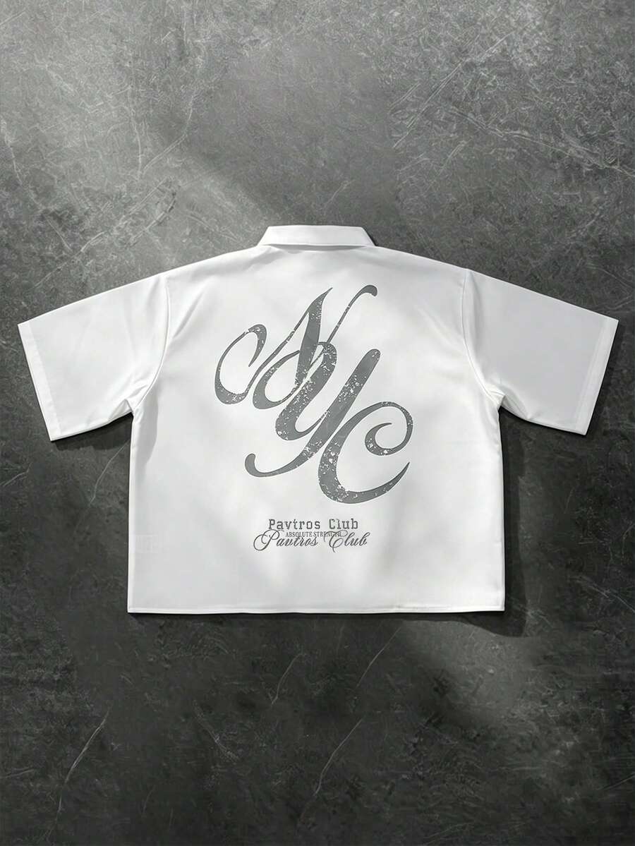 PAVTROS 男士字母印花圆领短袖T恤，夏季 - 白色 - 查看 1
