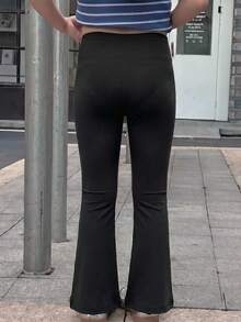 Dazy Kids Young Girl Plain Color Casual Versatile Daily Wear Flare Leggings Summer - Black - View 4