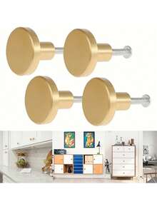 12PCS Golden Minimalist Round Drawer Handle Functional Modern Smooth Durable Rust Resistant Easy Install Versatile For Home Kitchen Bathroom Cabinet Cupboard Wardrobe Office Decor Hardware Accessories Drawer Pulls Upgrade Your Furniture - Multicolor - Gold - View 7