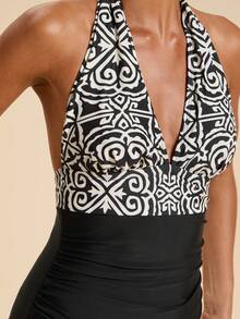 Travachic Women's Vacation Floral Print Deep V-Neck One-Piece Swimsuit - Multicolor - View 5