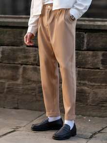 YOUESAWY YOUESAWY Manfinity Bizformal Men's Straight Leg Casual Trousers, Retro British Style Versatile Pants,Boyfriend Gifts,Valentine' Day Men,White Men Pants Men Pleated Suit Pants Men Pants Beige Pants For Men Men High Waisted Pants Men Khaki Pants - Khaki - View 3