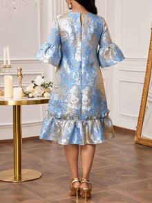SHEIN Lady Đầm dự tiệc dài ngang gối thanh lịch bằng vải jacquard dành cho nữ - Màu xanh bạc hà - Xem 2