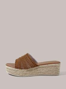 Styleloop Women's Wedge Heel Platform Sandals, Bohemian, Beach Vacation, Western Wind, Summer Wear, Travel Essentials - Brown - View 3