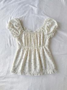 SHEIN Áo thun dệt kim in họa tiết, kiểu dáng lệch vai, thời trang thường ngày dành cho bé gái tuổi teen, đồng bộ cả gia đình. - Nhiều màu - Xem 2