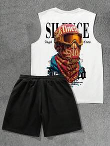 Manfinity Roghcode Conjunto de camisetas para hombre con estampado vintage de retrato & festival de música, vacaciones - Negro - Ver 6