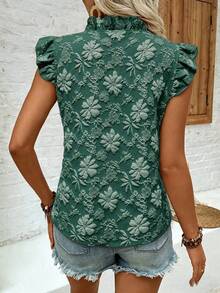 EMERY ROSE Casual Romantic Vacation Daily Wear Ruffle Sleeve Bow Tie Floral Print Sage Green Blouse For Women Day Party Summer - Dark Green - View 2