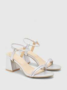 CUCCOO BIZCHIC Women's Shoes Square Heel Versatile Silver High Heel Sandals Summer - Silver - View 3