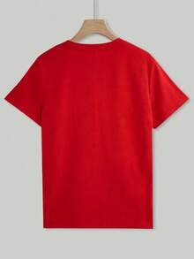 EMERY ROSE Women's Solid Color Minimalist Daily Wear Round Neck Short Sleeve T-Shirt - Red - View 2