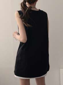 DAZY Colorblock Sleeveless Casual Loose Vacation Tank Top For Women, Summer School - Black - View 5