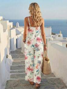 EMERY ROSE Bộ jumpsuit nữ in họa tiết tối giản, phong cách thường ngày, đa năng cho kỳ nghỉ. - trắng - Xem 5
