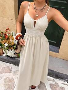 A Long, Elegant Summer Halter Dress For Women - Apricot - View 7