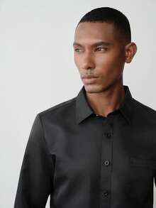 MENRIVO Men Solid Button Front Long Sleeve Shirt, Fall - Black - View 4