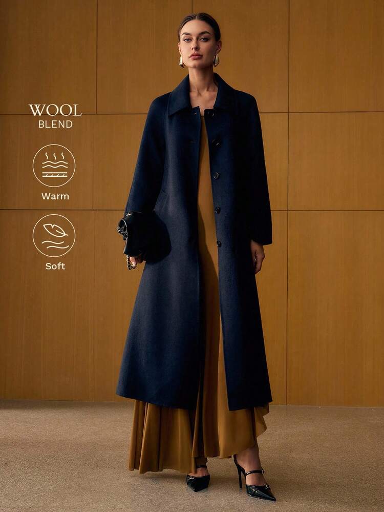 WOOL SINGLE BREASTED PLACKET BELTED OVERCOAT