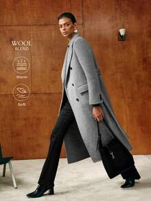 MOTF PREMIUM WOOL PEAK COLLAR DOUBLE BREASTED PLACKET BELTED OVERCOAT - Grey - View 2