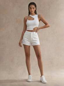 Swim Glamine Top corto asimétrico con detalle de cadena blanco de verano - Blanco - Ver 1
