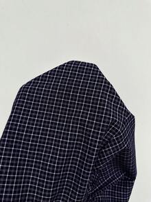 SHEIN Comfortcana 大码女式夏季休闲/办公通勤格纹印花翻领花瓣袖修身衬衫 - 藍色 - 查看 4