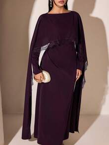 Veilorie Vestido elegante de mujer con parches de encaje, adecuado para fiestas - Bold Plum - Ver 4