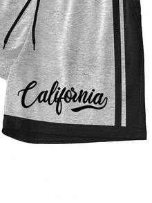 Manfinity Campus Court Men's Retro American California Letter Print Contrast Color Tape Raglan Sleeve Loose Fit T-Shirt Set, Summer - Multicolor - View 5