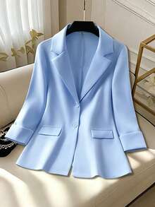 SHEIN Clasi Áo blazer dài tay đơn sắc tối giản dành cho nữ, thích hợp mặc hàng ngày. - Màu xanh nhạt - Xem 1
