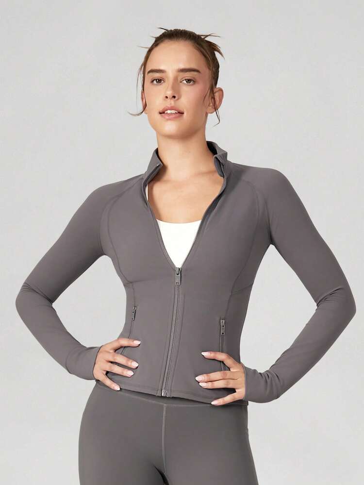 FeatherFit™ Slim-It Streamline Performance Secure Pockets Zip Up Long Sleeve Jacket Low Impact Yoga Pilates Daily Spring Summer