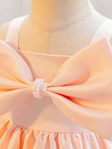Glamorique Kids Vestido de satén con lazo y cuentas para niñas, vestido de niña de las flores para boda, fiesta de cumpleaños, actuación en el escenario, vestido de princesa, lindo vestido de fiesta para niños - Rosa - Ver 8