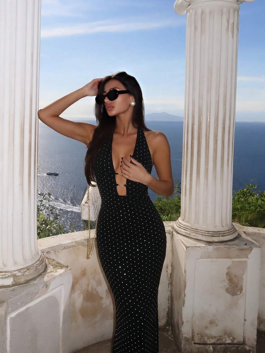 Ronhire Vestido de mujer con estampado de lunares, sin mangas, ajustado y con estampado colorido