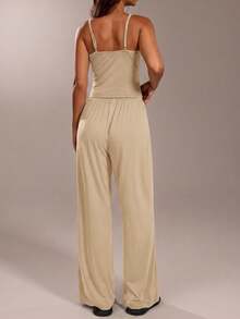 Avantive Women's Solid Color Camisole And Pants Casual Suit - Apricot - View 2