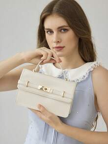 MOTF WOMEN'S FASHION HANDBAG, EXQUISITE STRAPS, SHOPPING COMMUTER SMALL SQUARE BAG - Beige - View 6