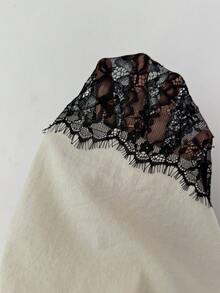 SHEIN Elenzya 2026新款优雅修身蕾丝拼接半身裙，简约春夏女装，不对称蕾丝下摆撞色蕾丝裙，适合外出、约会、正式场合、音乐节、婚礼等场合。 - 彩色 - 查看 4