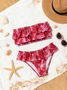 Bellisia Women's Vacation Beach Tie-Dye Print Ruffled Swimsuit Set,2026 Spring/Summer New Women's Swimwear Beach Resort Collection: Elegant, Romantic, Sexy, And Sweet; Simple, Casual, And Versatile; Uniquely Designed New Styles; Women's Beachwear, Travel Wear, Vacation Wear, Everyday Sports Swimwear, Two-Piece Sets, Multi-Piece Sets, And Multiple Colors Available, Including Bow-Tie Bikinis, Removable Bra Pads, And Vibrant Holiday-Themed Colorful Prints. Perfect For Summer Outings, Beach Vacations, Island Getaways, Sunbathing, Road Trips, Cruise Ship Banquets, Afternoon Tea, Candlelight Dinners, Romantic Dates, Private Parties, Everyday Wear, Casual Style, And Even Music Festivals. The Must-Have Swimwear For A Cool Summer Beach Trip! 2 Piece Set Two Piece Outfit Women Beach Party Outfit For Women Birthday Outfits For Women Two Pieces Retro Outfit For Women Set Rave Outfits For Women Two Piece Zestiva Swimsuit Yummy Control Bathing Suit - Red Violet - View 11