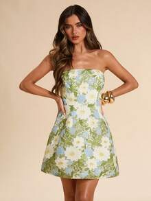 SHEIN BAE Đầm ngắn cúp ngực ren hoa màu xanh lá cây, đầm ren, đầm hẹn hò, đầm đi nghỉ mát, đầm mùa hè, thích hợp cho kỳ nghỉ hè ở bãi biển, đầm ren cho lễ hội âm nhạc bãi biển, đầm phong cách Bohemian. - màu xanh lá - Xem 6