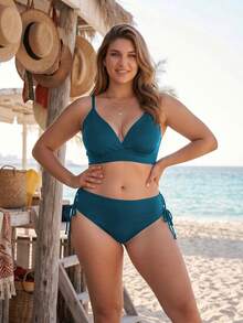Swim Lushoire Bộ bikini sọc gợi cảm cỡ lớn, màu xanh ngọc lục bảo, chất liệu vải đặc biệt. - Màu xanh lá cây đậm - Xem 6