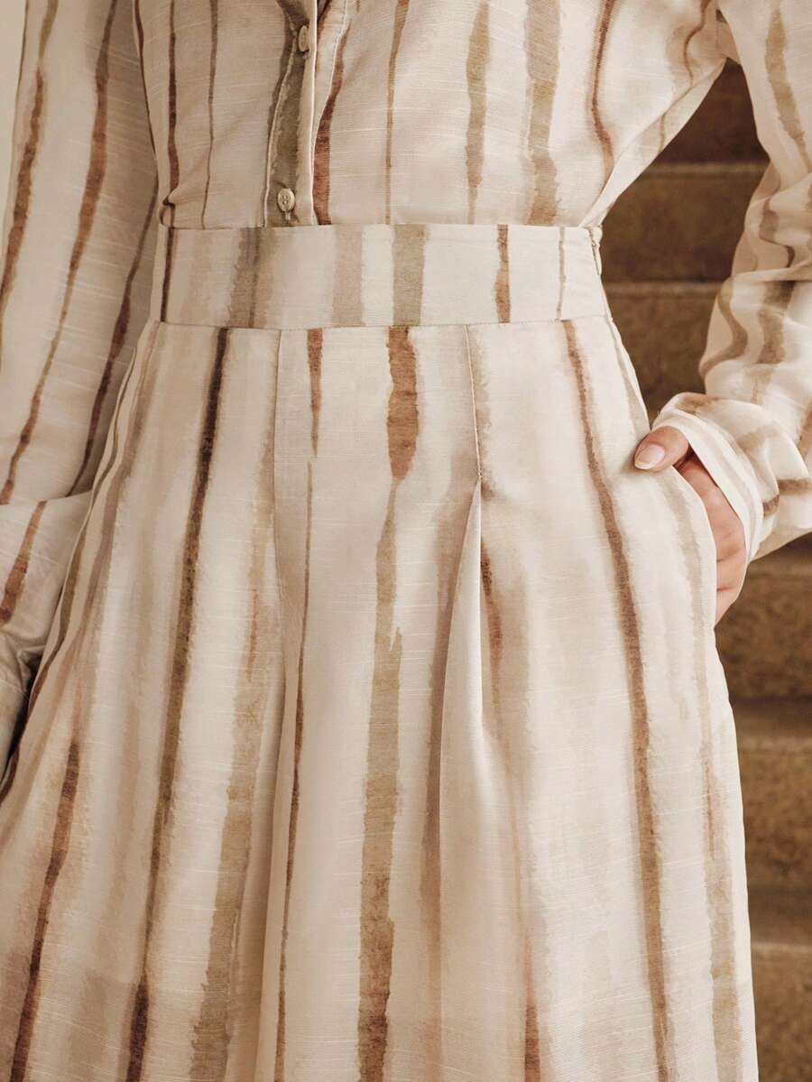 Anewsta Spring/Summer New Tie-Dye Striped Wide Leg Loose Straight Casual Women Pants - Apricot - View 1