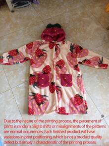 1件草莓印花连帽抓绒浴袍，长袖保暖加厚纽扣家居服，带口袋，女士睡衣家居浴室装饰秋季装饰返校季美容院家居浴室 - 粉色 - 查看 8